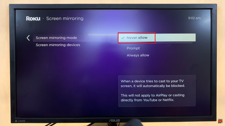 Disable Screen Mirroring On Roku TV