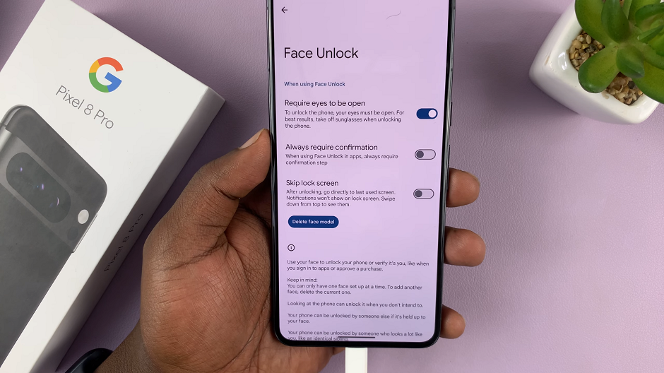 Additional Face Unlock Settings