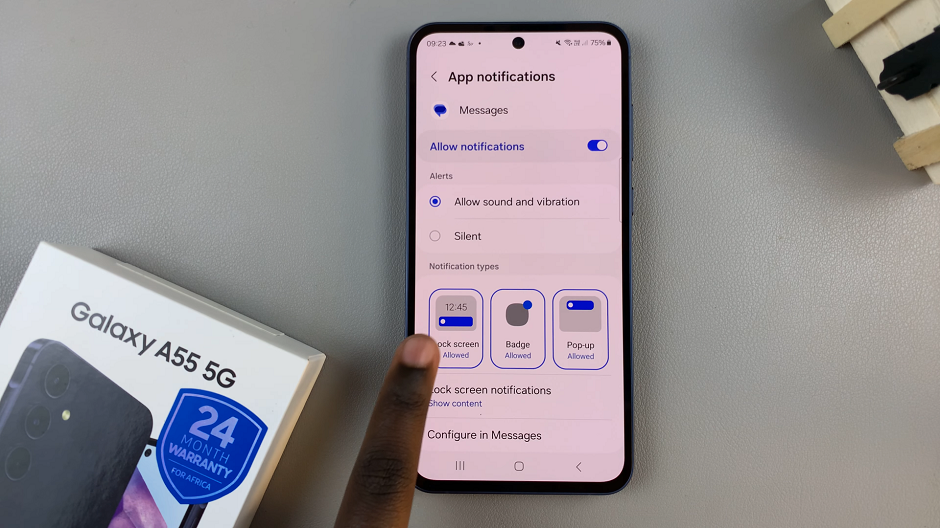 Enable Text Message Notifications On Lock Screen Of Samsung Galaxy A55 5G