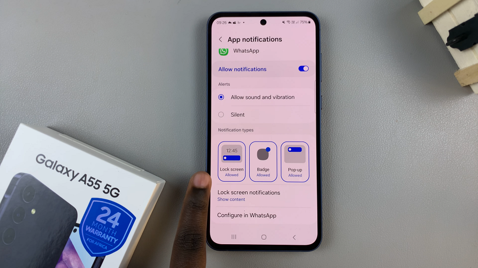 Enable WhatsApp Notifications On Lock Screen Of Samsung Galaxy A55 5G