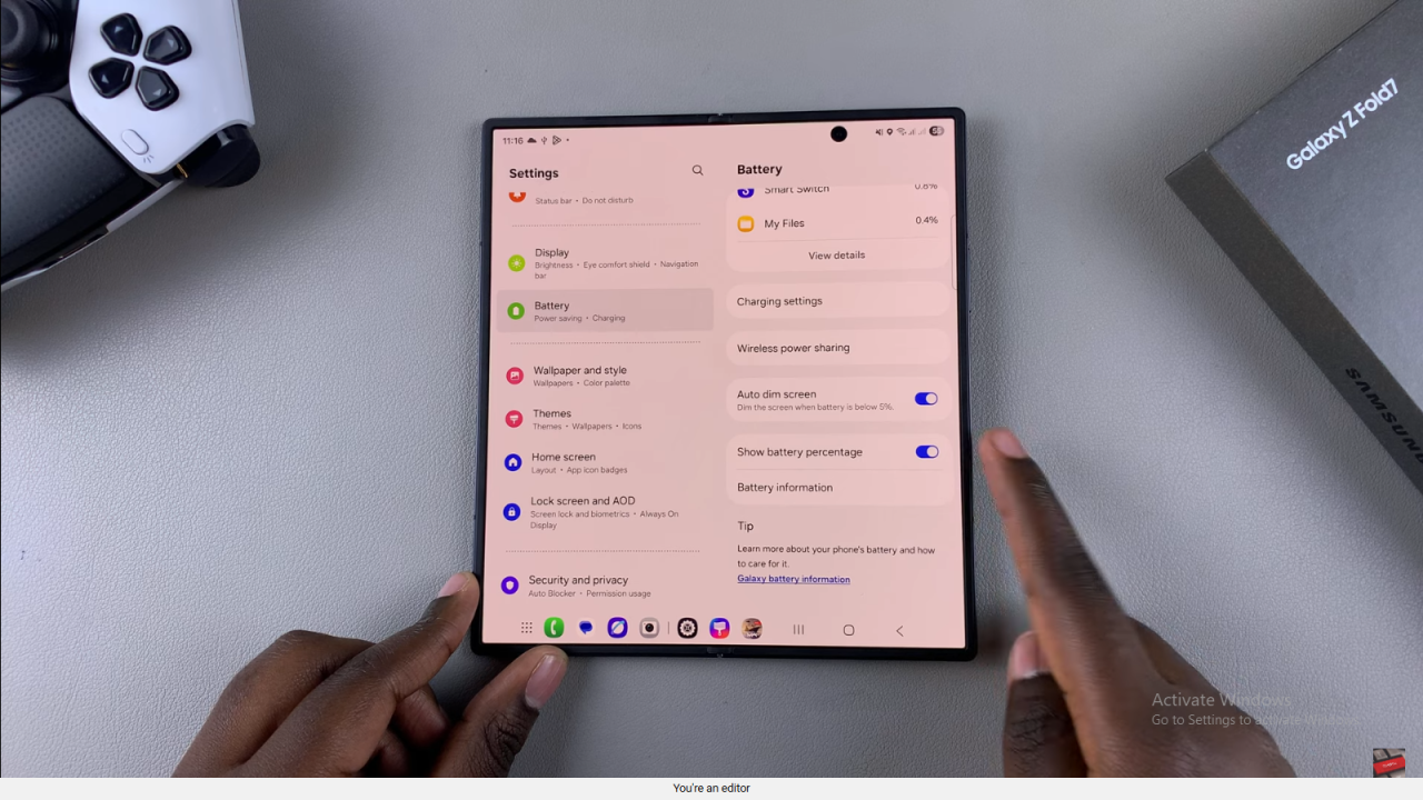  Show/Hide Battery Percentage On Samsung Galaxy Z Fold 7