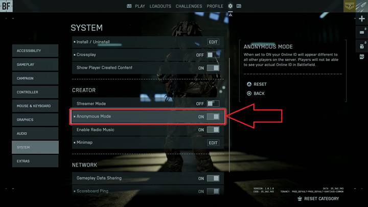 Enable Anonymous Mode In Battlefield 6