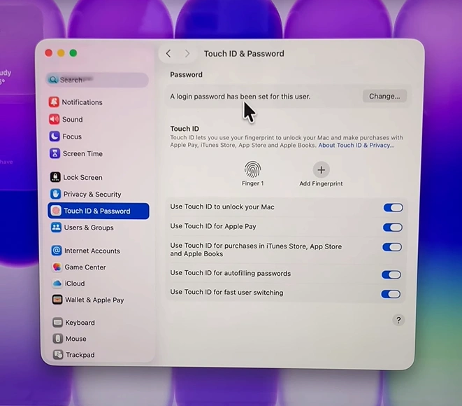 Touch ID & Password Settings On MacBook Neo