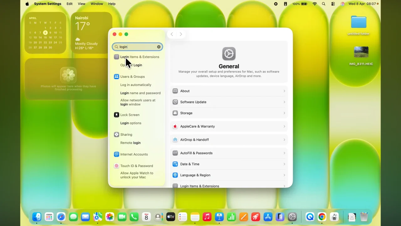 Login Items & Extensions Settings On MacBook